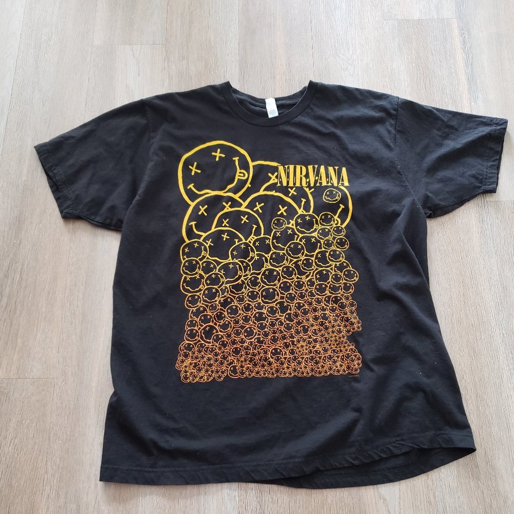 NIRVANA Fine Jersey BLACK T-shirt with gold graphic Size mens XL